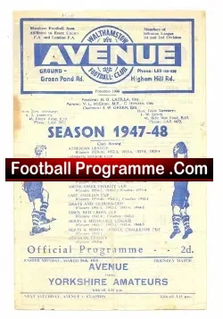 Walthamstow Avenue v Yorkshire Amateurs 1948 - Friendly Match - football programme
