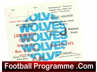 Wolves Wolverhampton v Lokomotiv Leipzig 1973 – Unused Ticket
