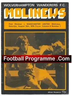Wolves Wolverhampton v Manchester United 1975 - Tommy Jackson - football programme