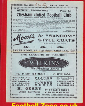 Chesham United v Great Western Railway 1929 – Rare Old Programme