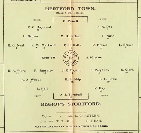 Hertford Town v Bishops Stortford 1938 - Rare 1930s Programme