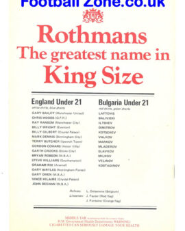 England v Bulgaria 1979 – U21 International + Bryan Robson