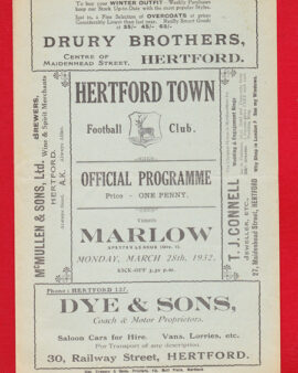 Hertford Town v Marlow 1932 – Rare 1930s Programme