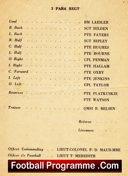 Army – 3rd Para Regiment v 7th Armed Workshop Reme Germany 1949