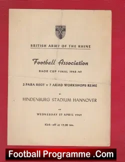 Army – 3rd Para Regiment v 7th Armed Workshop Reme Germany 1949