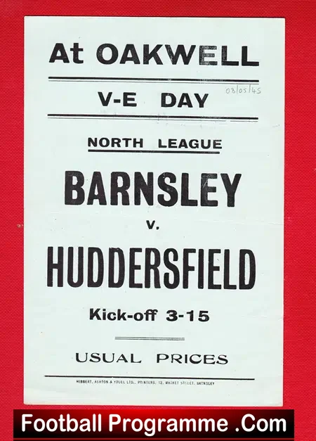 Barnsley v Huddersfield Town 1945 = VE Day Flyer