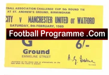 Birmingham City v Manchester United 1969 – FA Cup Ticket
