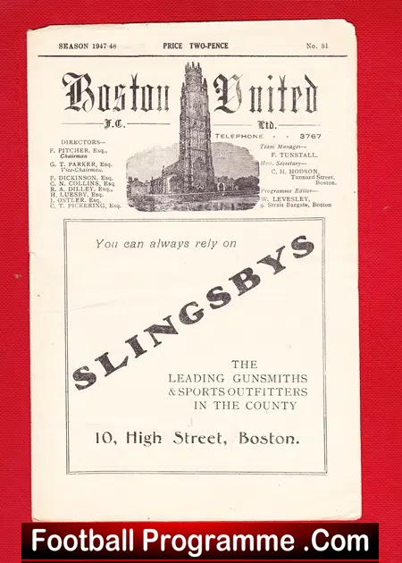 Boston United v Gainsborough 1948 – 40s Programme