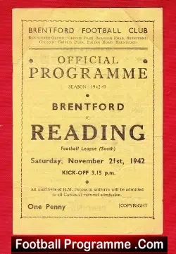 Brentford v Reading 1942 – 1940s Programme