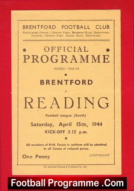 Brentford v Reading 1944 – 1943 – 44