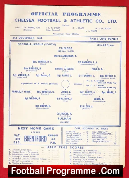 Chelsea v Fulham 1944 – Wartime