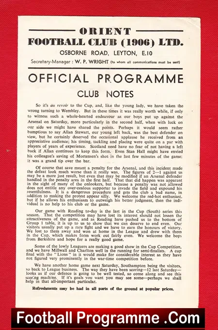 Clapton Orient v Reading 1945