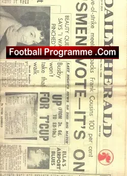 Daily Herald Newspaper 1958 Manchester United Cup Final - football memorabilia