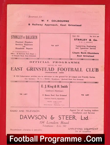 East Grinstead v Eastbourne Comrades 1947 – Sussex League