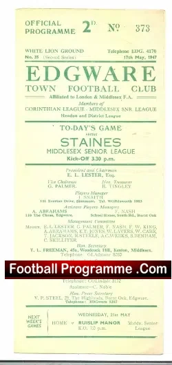 Edgware v Staines Town 1947