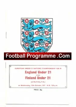 England v Finland 1977 – U21 International + G Rix