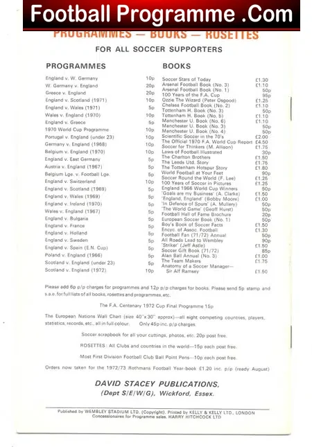 England v Germany 1972 – Wembley – Pimblett-  Schools + Wilkins