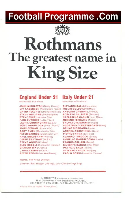 England v Italy 1978 – U21 International + Cyrille Regis