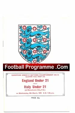 England v Italy 1978 - U21 International + Cyrille Regis - football programme