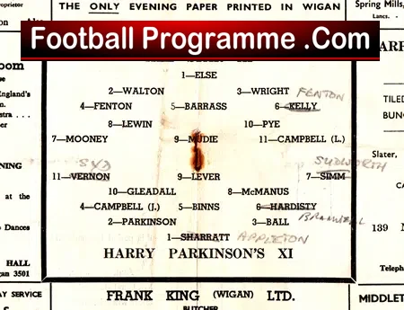 Harry Parkinson Testimonial Benefit Match Wigan Athletic 1956