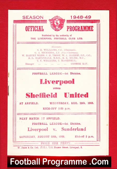 Liverpool v Sheffield United 1948 – 1940s Programme