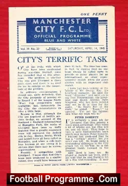 Manchester City v Liverpool 1945 – 1940s Programme