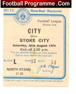Manchester City v Stoke City 1976 – Football Ticket Stub