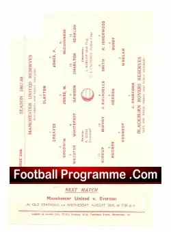 Manchester United v Blackburn Rovers 1957 Reserve Bobby Charlton