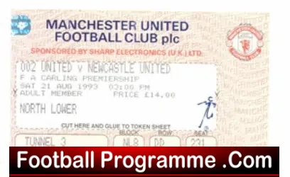 Manchester United v Newcastle United 1993 – Ticket Stub
