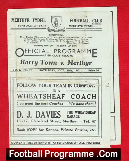 Merthyr Tydfil v Barry Town 1947