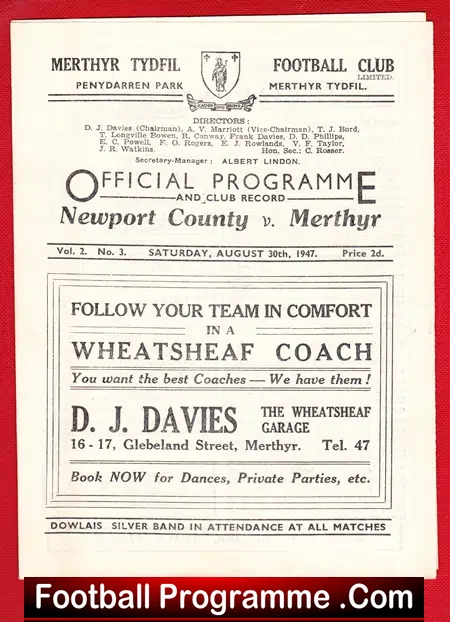 Merthyr Tydfil v Newport County 1947 – 1940s