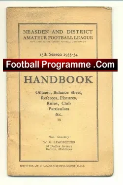 Neasden Football Club Official Handbook 1933 – 1934
