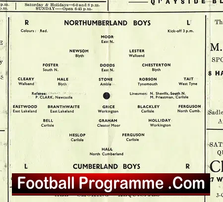 Northumberland Boys v Cumberland Boys 1954