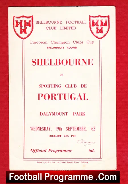 Shelbourne v Sporting Portugal 1962 = Prelims + Signed