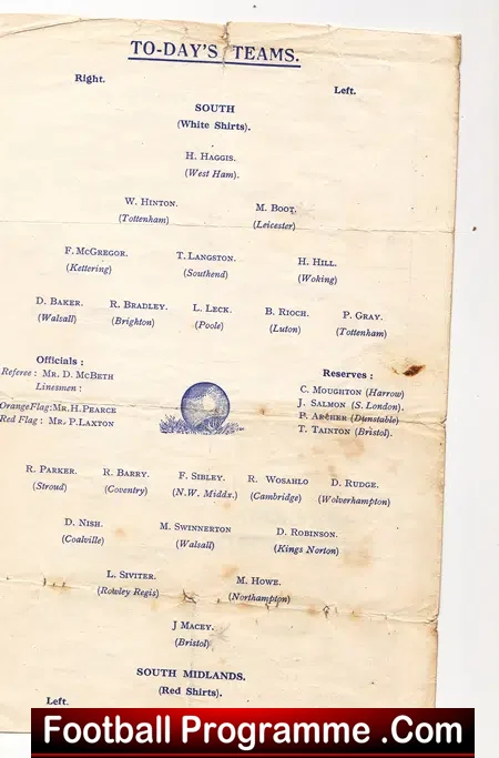 South v South Midlands 1963 – International Trials Match Gosport