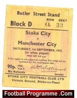 Stoke City v Manchester City 1973 – Football Ticket