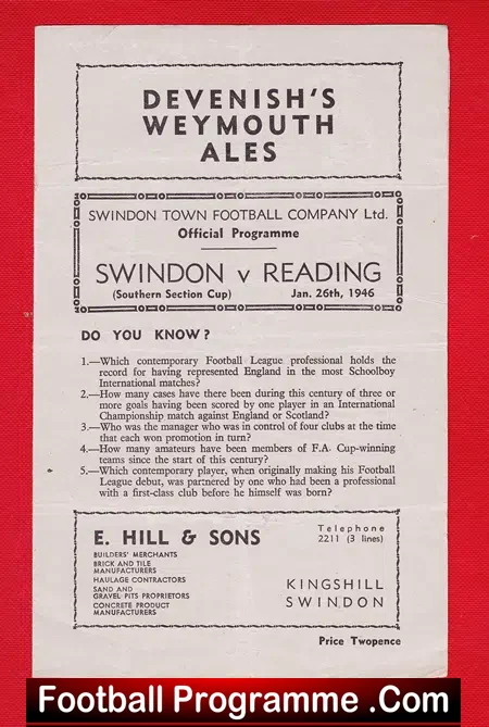 Swindon Town v Reading 1946