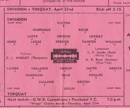 Swindon Town v Torquay United 1946 – 1945/46