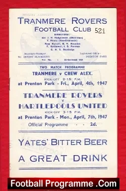 Tranmere Rovers v Crewe Alexandra 1947 – Reserves Match