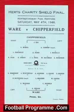 Ware v Chipperfield 1946 – Herts Charity Shield Final