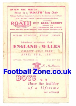 England Rugby v Wales 1951 – School Boys at Cardiff