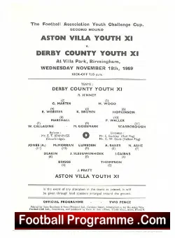 Aston Villa v Derby County 1959 – Youth Match at Birmingham