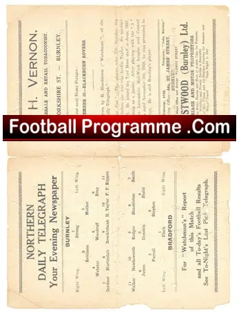 Burnley v Bradford 1944 – 1940s Programme