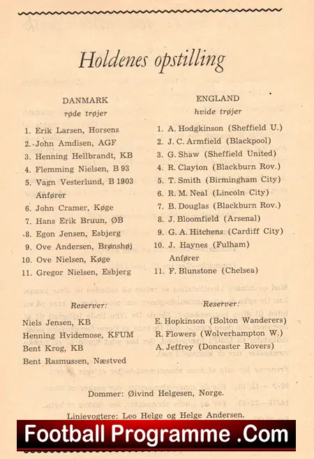 Denmark v England 1956