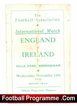 England v Ireland 1951 - at Villa Park Birmingham - football programme