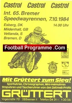 Germany Speedway Programme 1984 – Gruttert