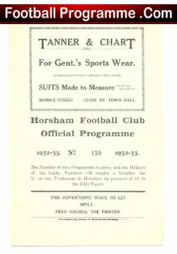 Horsham v Hove 1932 – Old 1930s Football Programme