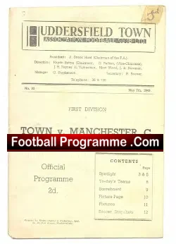Huddersfield Town v Manchester City 1949 - football programme