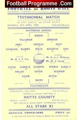 John Duffy + Roy Hollis Testimonial Benefit Notts County 1959