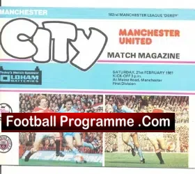Manchester City v Manchester United 1981 - football programme
